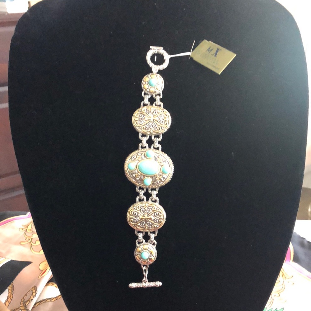 MX signature collection Vintage Elegant Gold & Turquoise gem stones Bracelet New
